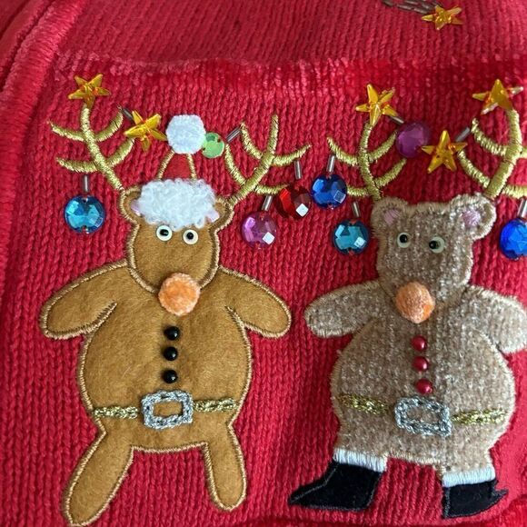 NWT Quacker Factory Red Ramie Christmas Cardigan Velvet Sweater Reindeer Small - Picture 5 of 10